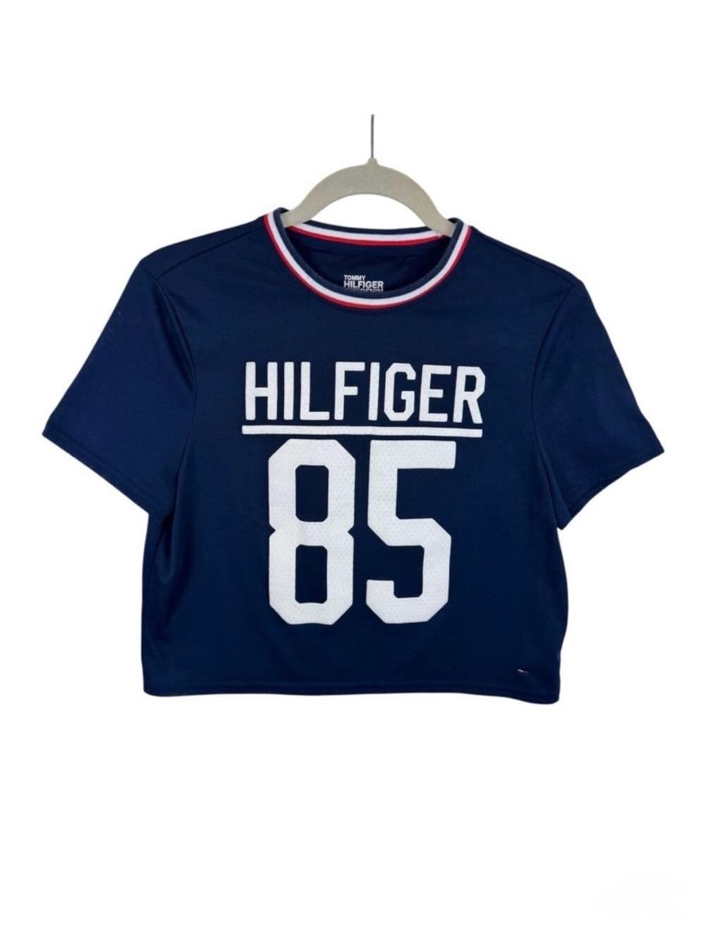Tommy‎ Hilfiger Denim Navy Blue White 85 Cropped Short Sleeve Jersey Size XS